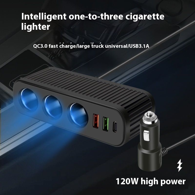 Auto-Autoladegerät, Zigarettenanzünder, eins bis drei mit QC3.0+Dual-USB+PD-Schnellladeschnittstelle, 12V24V Universal_voghion.com