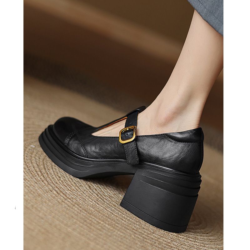 Women's Shoes Retro, Time Flies, New Style Single Shoes Women's Thick Heels, Thick Bottom Leather Shoes, High Heels_voghion.com