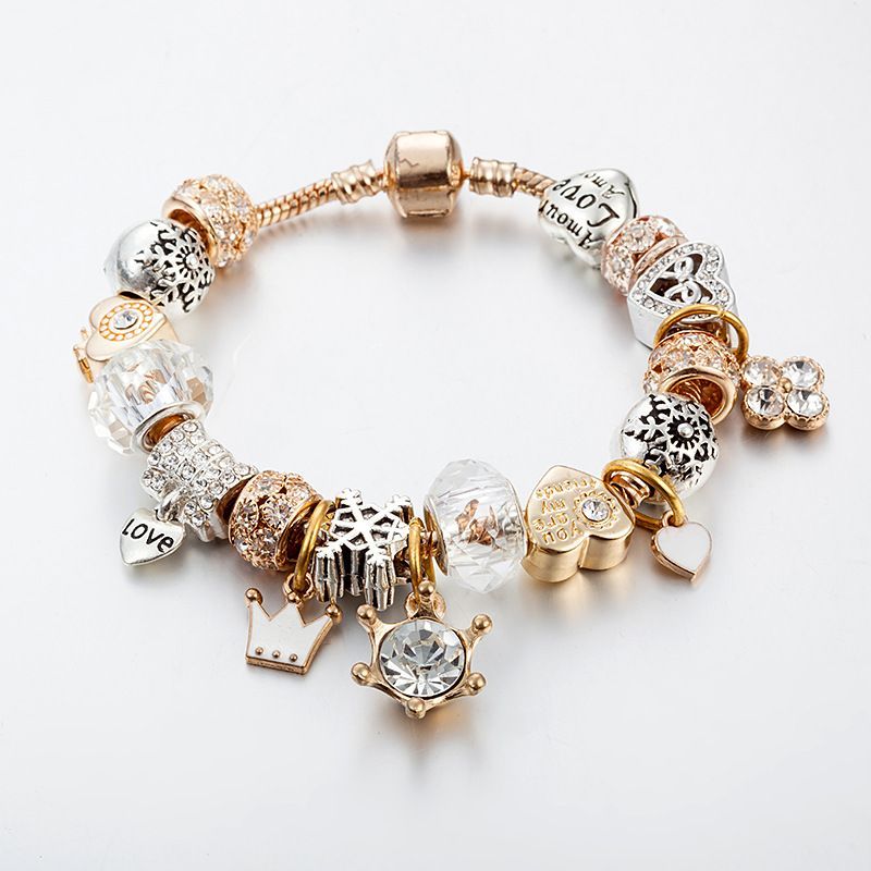 Pan Family's neues Bestseller-Armband mit Kristallperlen, für Damen, DIY-Anhänger mit Krone, Liebe und Schneeflocke_voghion.com