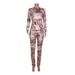 Women's Autumn New Printed Ruched Casual Long Sleeve Top And Pants Two-Piece Set_voghion.com