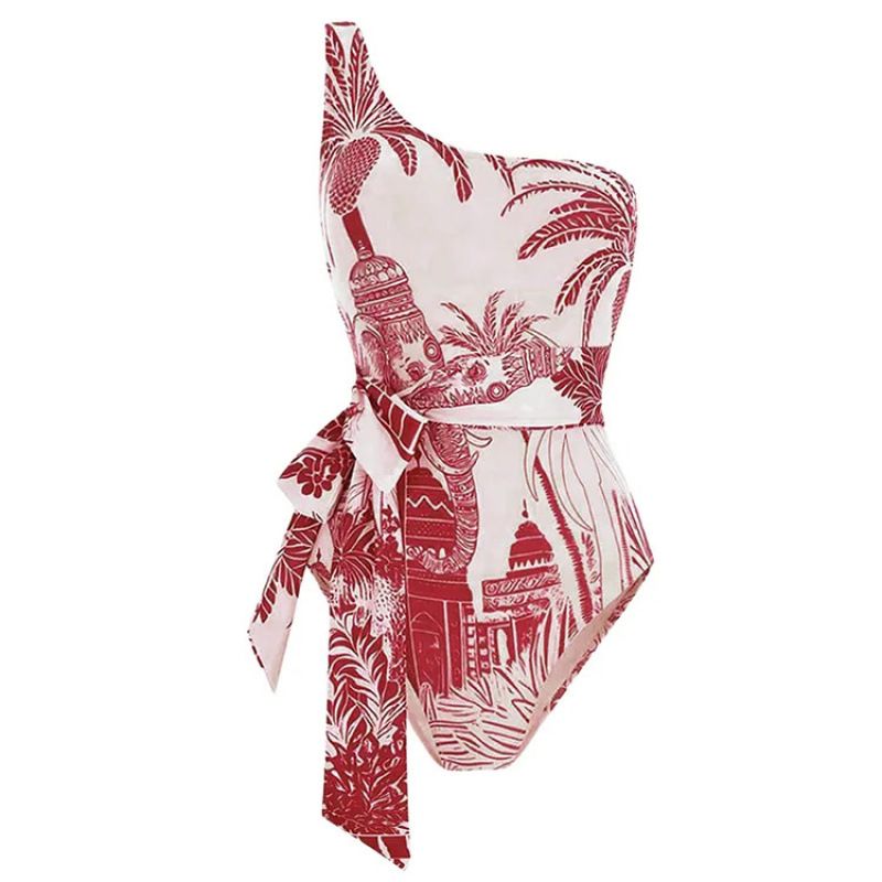 Frauen Kleidung badeanzug neue schulter gurt coconut tree print ein stück badeanzug anzug weibliche heißer stil_voghion.com