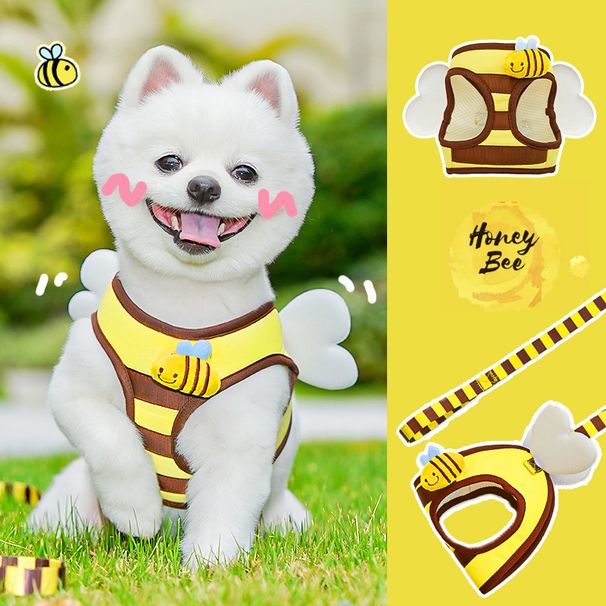 Little Bee Cute Cartoon Pet Vest-Style Harness Outdoor Dog Walking Leash For Small Dogs_voghion.com
