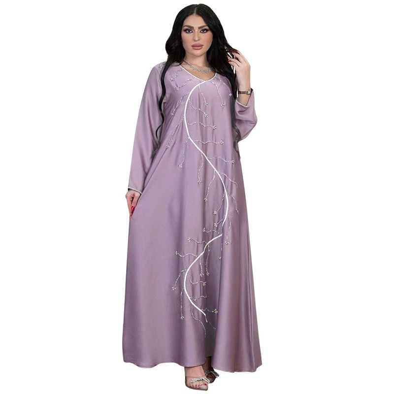 Women's Clothing Factory Direct Sales Muslim Diamond Dress Comfortable Loose Long Robe Arab Women's Clothing_voghion.com