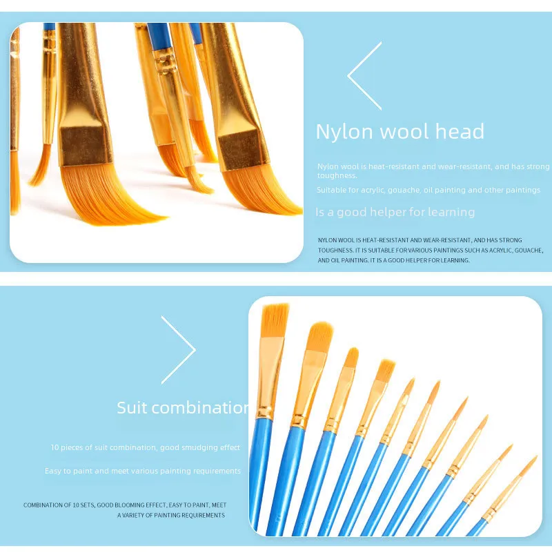 New plastic rod 10 blue oil brush set painting watercolor hand-painted art brush oil brush set_voghion.com