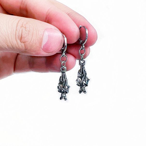 Ohrringe Gothic Silber Sterling Fledermaus Creolen_voghion.com