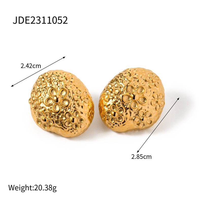 JD Designer Gold Edelstahl Hammer Muster Blume 2023 Trendy und Beliebte Design Ohrringe_voghion.com