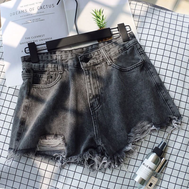 Pantaloni scurți din denim de vară pentru femei cu talie înaltă, model Spicy Girls, model Instagram, slim și lejer, croi larg, croială A largă_voghion.com