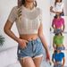 Frühling Sommer Casual Hollow Out Geflochtene Kurzarm Gestrickte Urlaub Crop Top Damenbekleidung_voghion.com