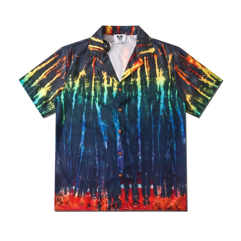 Herrenbekleidung New High Street Hawaiian Flower Shirt Bunte Farbe Volldruck Strand Strickjacke Kurzarm Männer_voghion.com