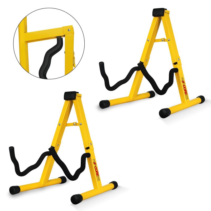 5 CORE Double Guitar Stand Floor 2Pcs Adjustable Heavy Duty A Frame Universal Folding Acoustic Electric Bass Mandolin Banjo Violin Holder Stands For On Stage Studio - GSS YLW 2PCS_voghion.com