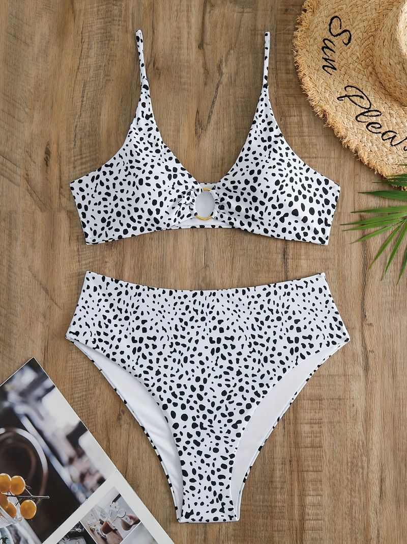 Conjunto de bikini para mujer: traje de baño sexy de triángulo con copa suave y cordón ajustable, talla grande, con tejido muy elástico._voghion.com