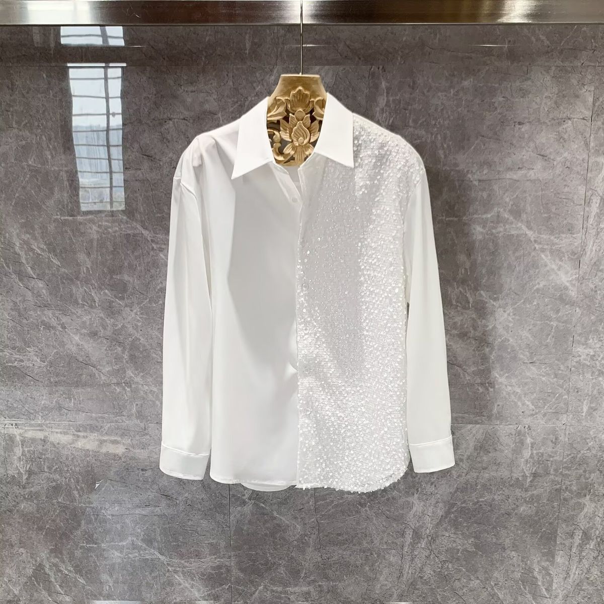 Camicia ampia con glitter da uomo – Camicia oversize alla moda con bottoni e delicata brillantezza (M-XXXL)_voghion.com