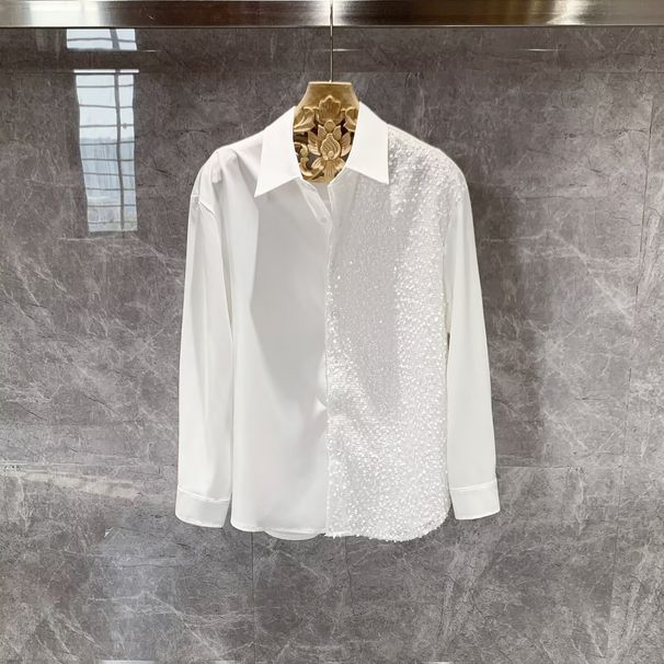 Camicia ampia con glitter da uomo – Camicia oversize alla moda con bottoni e delicata brillantezza (M-XXXL)_voghion.com