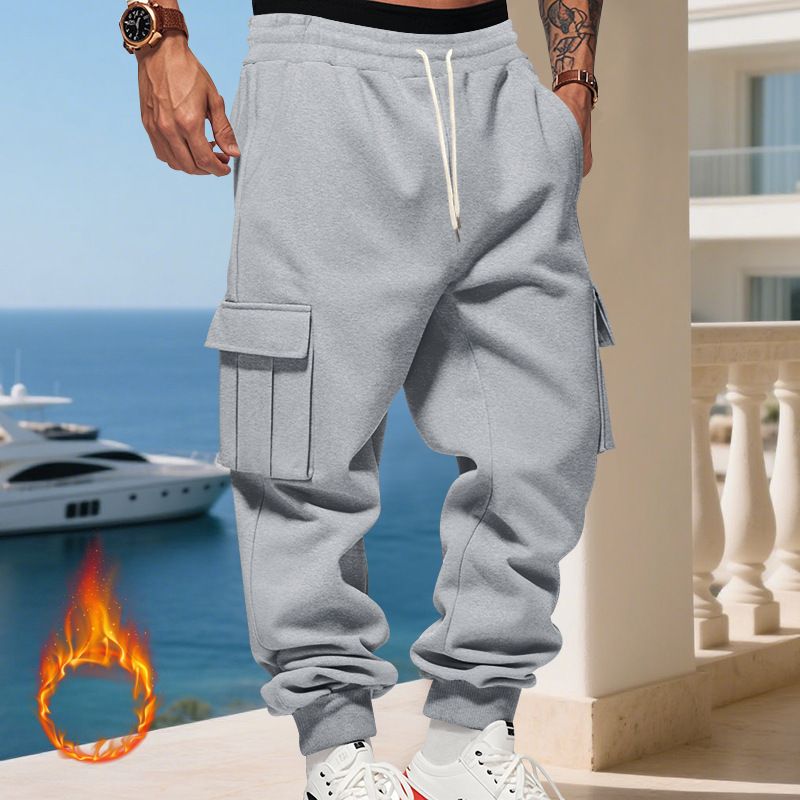 Pantaloni cargo da uomo foderati in pile - Jogger casual caldi invernali con tasche multiple, vestibilità ampia, vita elastica, comodi ed eleganti per l'uso quotidiano_voghion.com