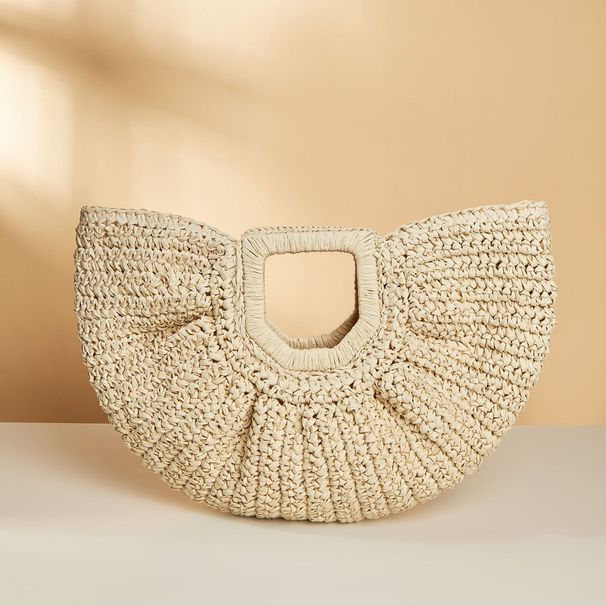 straw bag holiday beach bag retro casual handbag woven bag moon bag_voghion.com