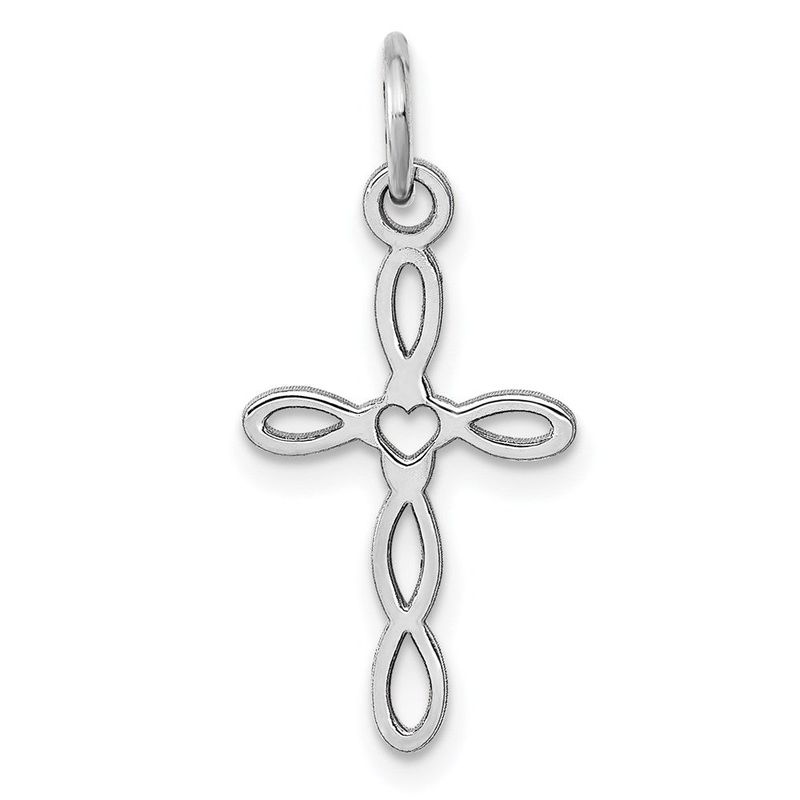 14K White Gold Loop W/Center Heart Cross Pendant_voghion.com