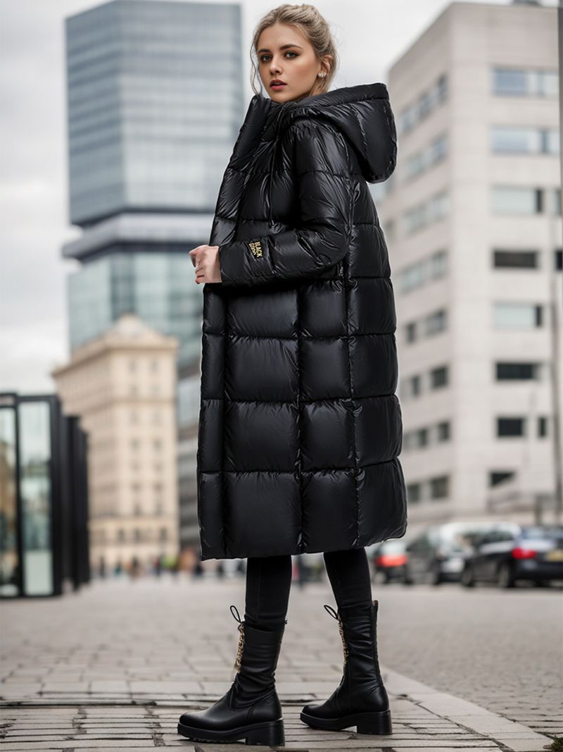 Women's couples black gold warm cotton-padded jacket long fashion inner strap Warm jacket padded jacket_voghion.com