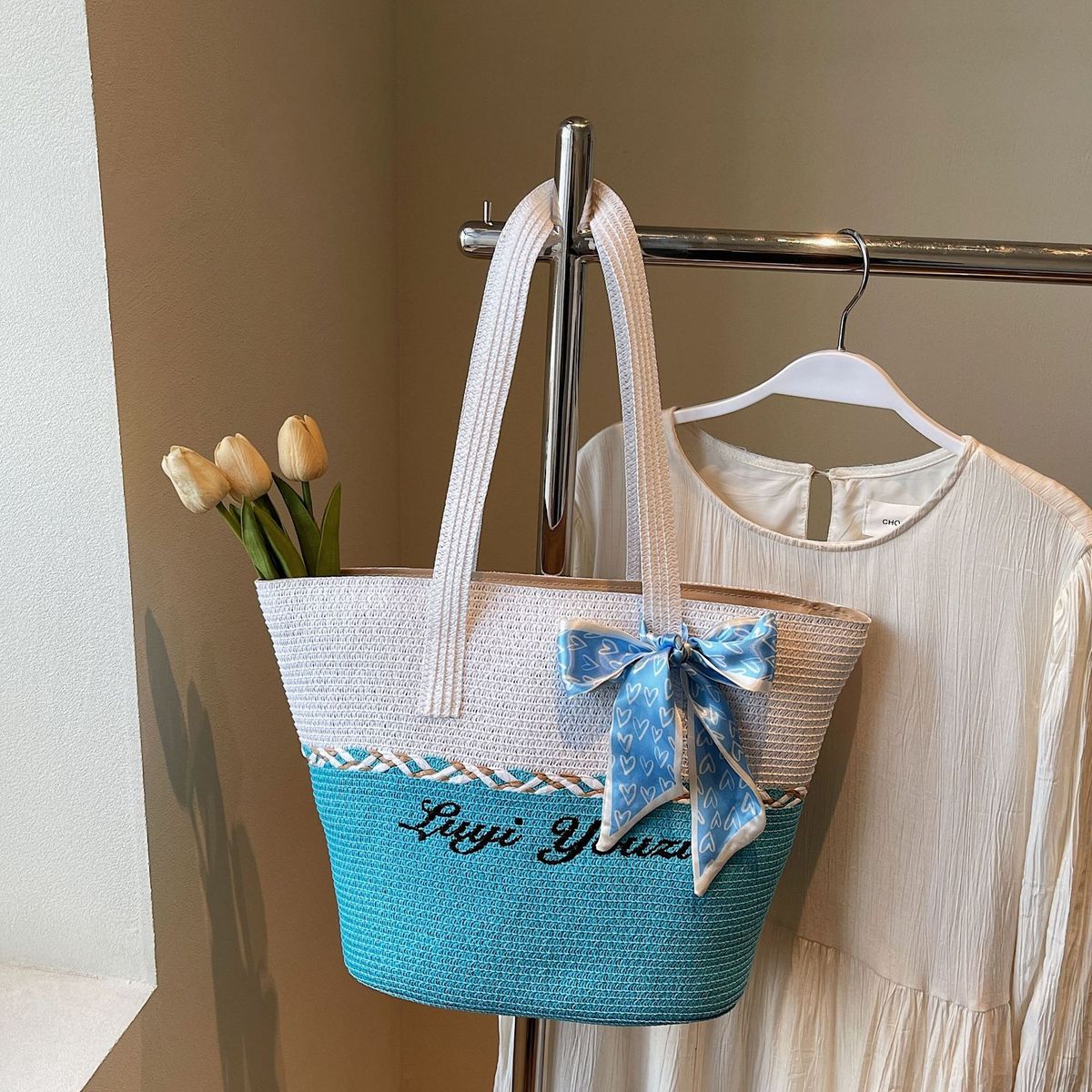 Damentaschen Einzelner Schulterbeutel aus Stroh Modische Damentasche Gewebte Einkaufstasche mit großer Kapazität Strandurlaub Handgehaltene Strandtasche_voghion.com