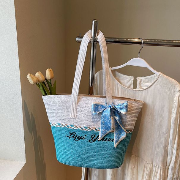 Damentaschen Einzelner Schulterbeutel aus Stroh Modische Damentasche Gewebte Einkaufstasche mit großer Kapazität Strandurlaub Handgehaltene Strandtasche_voghion.com