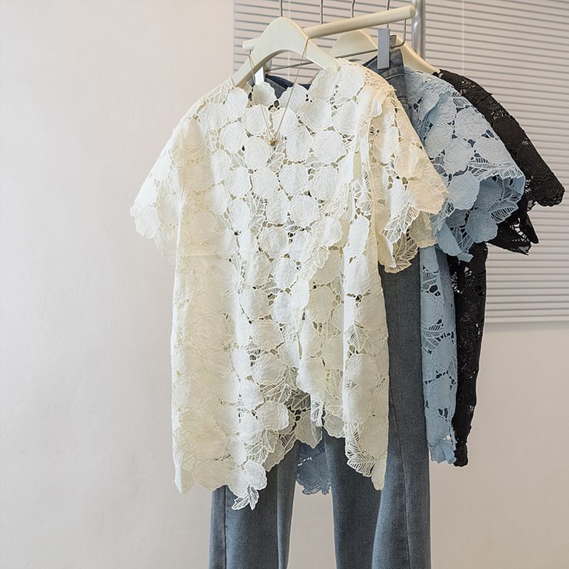 Women's Clothing Light Blue Hook Flower Hollow Vest Vest For Women Spring And Summer Fat Mm Irregular Layered Sleeveless Tops_voghion.com