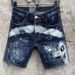 Men's Clothing Holes Personalized Letter Print Slim Blue Denim Shorts Simple And Versatile Handsome_voghion.com