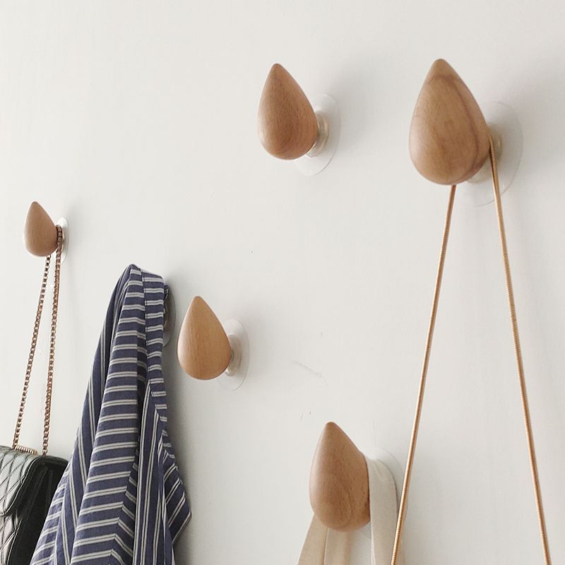 Super Value Solid Wood No-Drill Nordic Style Coat Water Drop Fun Hook Wall Mounted Behind Door_voghion.com