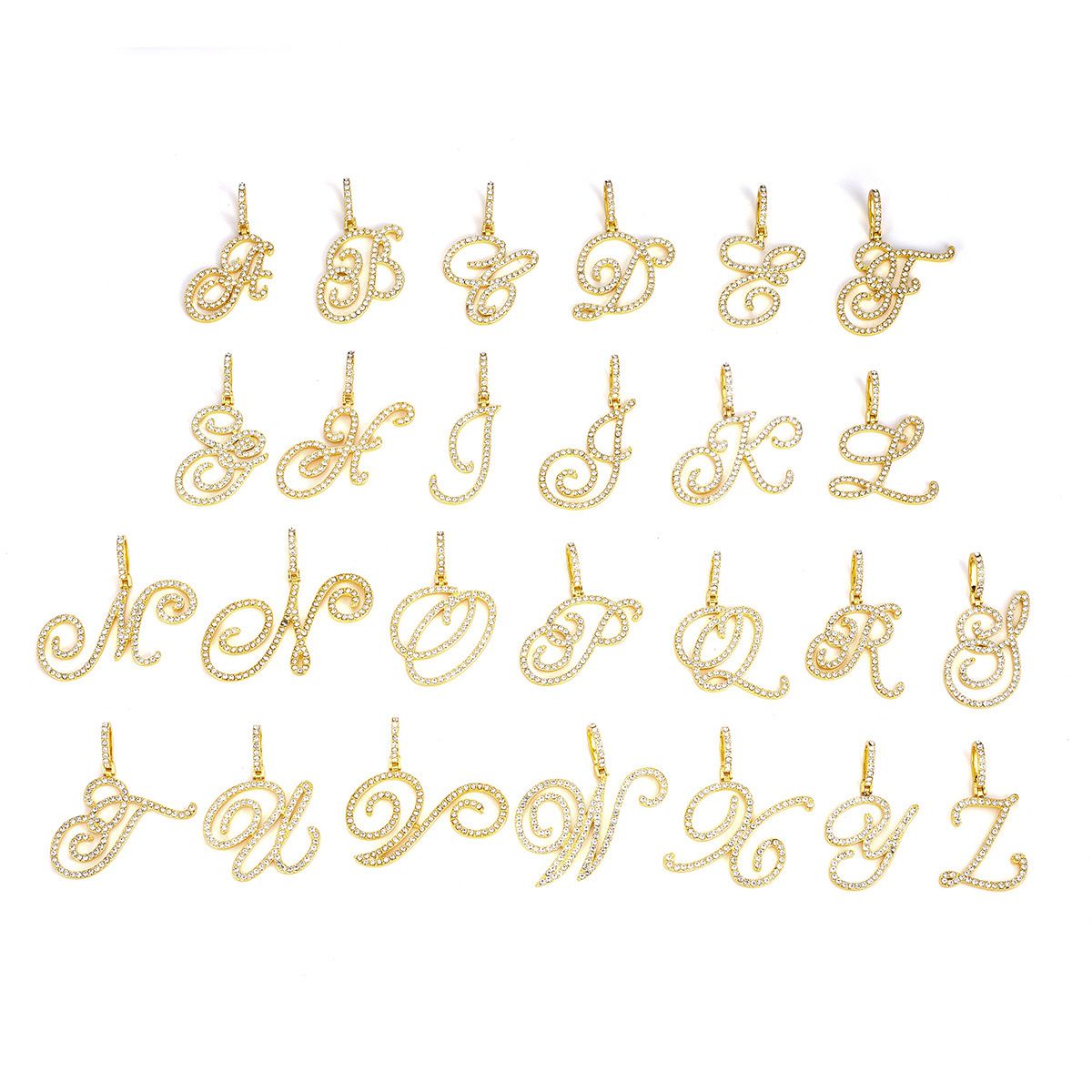 Stazione gioielli micro intarsiato zircone corsivo 26 lettera inglese ciondolo collana hip hop uomo e donna_voghion.com