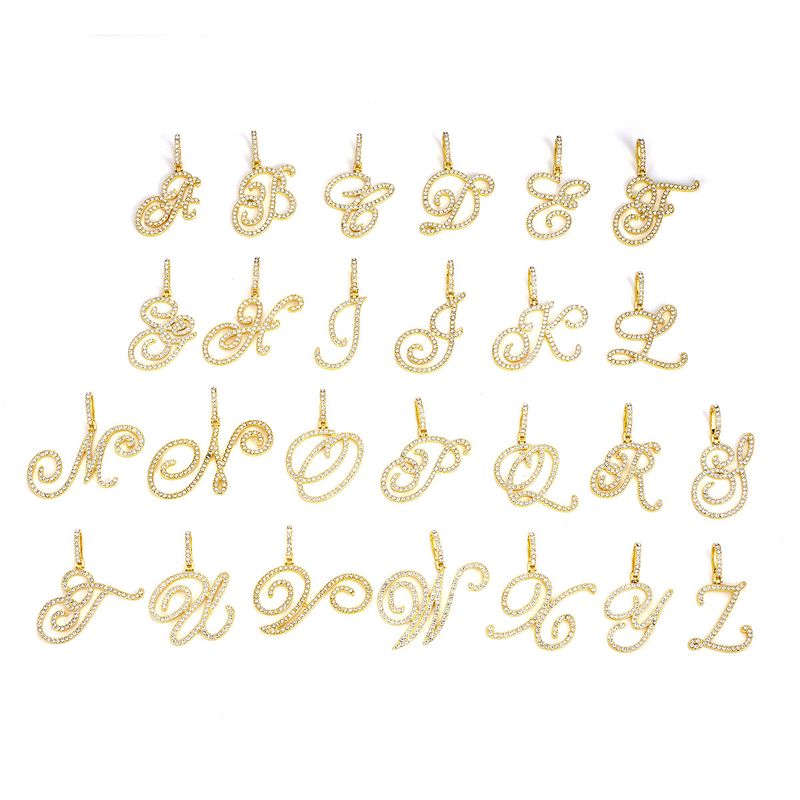 Station Schmuck Micro Intarsien Zirkon Cursive 26 Englisch Brief Anhänger Hip Hop Halskette Männer und Frauen_voghion.com