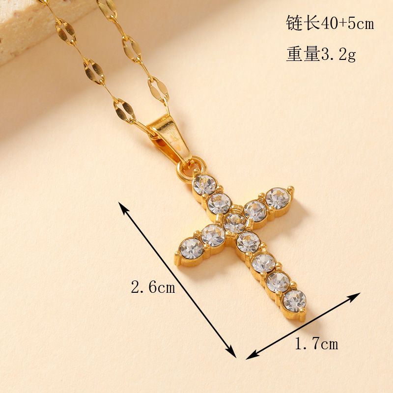 Collana con ciondolo a croce in titanio tempestato di diamanti, design semplice, in acciaio inossidabile, moda e creatività_voghion.com