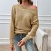 Women's Casual Oversized Long Sleeve Sweater, Solid Color Knit Top, Elegant Crewneck Fall Winter Pullover, Soft Acrylic Fabric, Pearl Detailing_voghion.com
