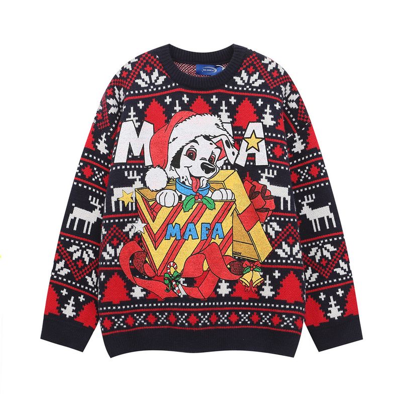 Men's Clothing Print Cartoon Round Neck Sweater Hip Hop Fashion Brand Loose Casual Autumn and Winter Base Knitted Sweater_voghion.com