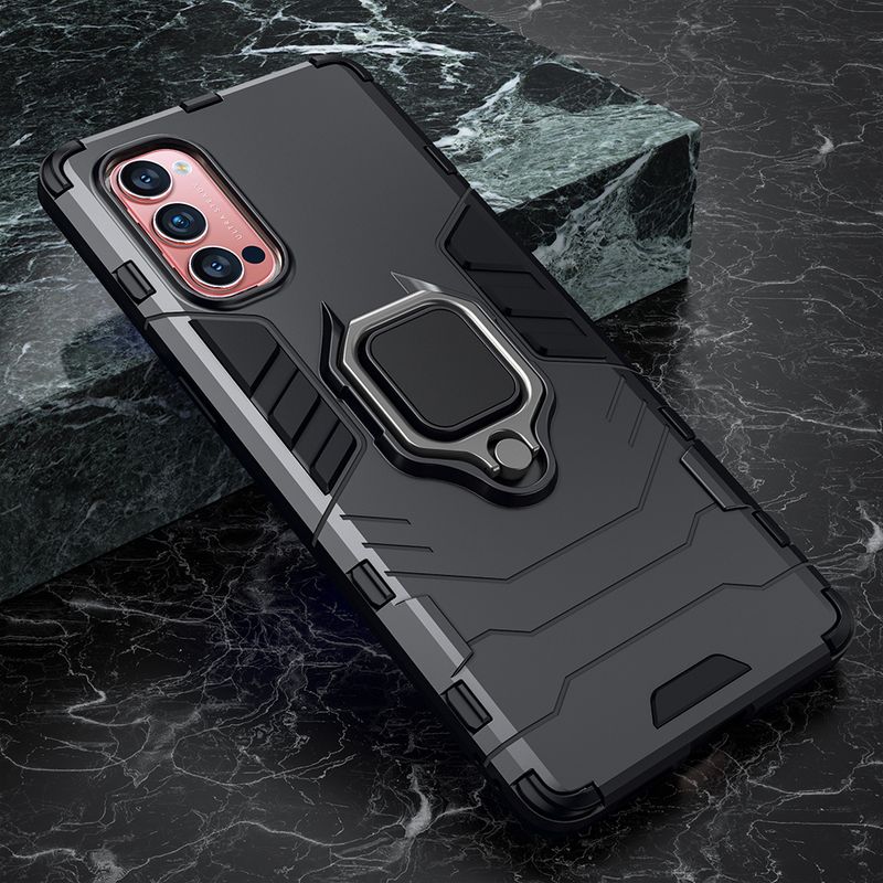 KEYSION Shockproof Armor Schutzhülle für OPPO Reno 4 Pro 5G A52 A72 A92 A92S, Ringständer, Handyrückseite_voghion.com