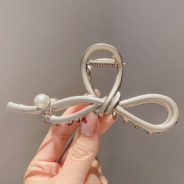 2024 Neue silbergraue Schleifenklaue, große Hochsteckfrisur am Hinterkopf, elegantes High-End-Haar-Accessoire mit Hai-Clip_voghion.com