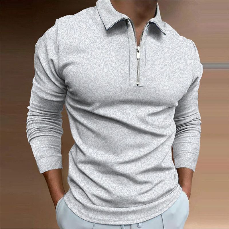 2023 primavera nuova maglietta da uomo casual a maniche lunghe con risvolto stampato in 3D street fashion alfabeto polo a righe_voghion.com