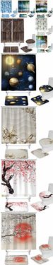 Creative digital printed shower curtain, shower curtain, plum blossom bathroom, Nordic style INS_voghion.com