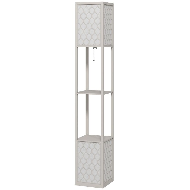 Stehleuchte Im Modernen Design Mit 2 Ablagen, Ziehkettenschalter, 156 Cm, Hellgrau_voghion.com