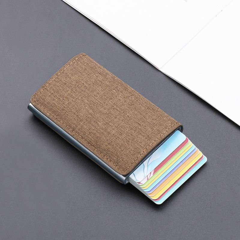 Card Holder Purse Wallets Canvas Card Bag Rfid Anti-theft Brush Automatically Ejects Credit Card Dollar Clip Metal Card Bag Men's Multi-card Wallet_voghion.com