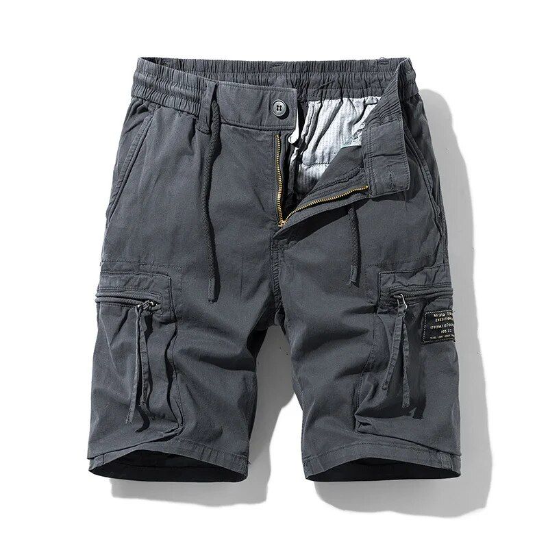 Summer Cargo Short Men Casual Loose Knee Length Elastic Waist Drawstring Mens Shorts Cotton Breathable Men Clothing Many Pockets_voghion.com
