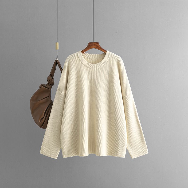 Oversize-Pullover mit Rundhalsausschnitt für Damen – Weiche Viskosemischung, lockere Passform, vielseitige Unifarben (Schwarz/Grau/Beige/Khaki/Hellblau)_voghion.com