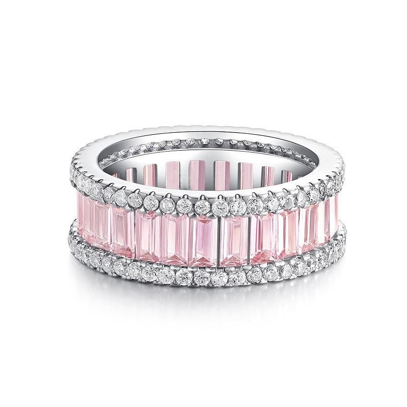 Tancise Anello in argento sterling S925 con diamante ad alto tenore di carbonio Anello da donna con diamante pieno di diamanti rosa Premium Sense Anello semplice stile INS_voghion.com