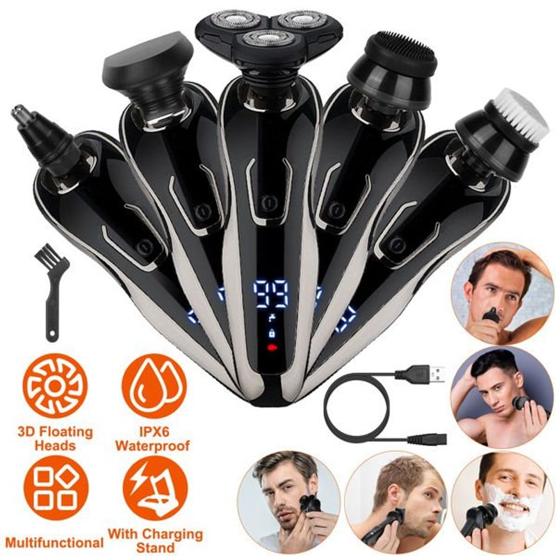 5 In 1 Electric Razor Shaver Rechargeable Cordless Head Beard Trimmer Shaver Kit IPX6 Waterproof Dry Wet Grooming Kit_voghion.com
