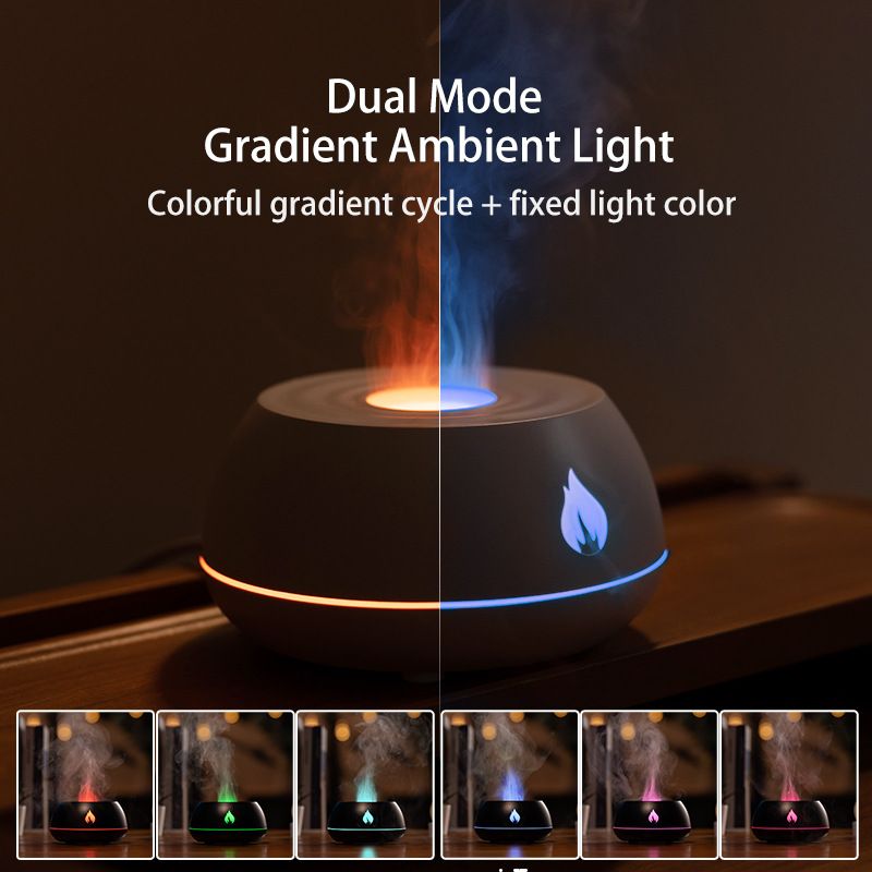 Mini Simulation Flame Diffuser Seven Color Gradient Creative Household Ultrasonic Aromatherapy Machine Flame Humidifier_voghion.com
