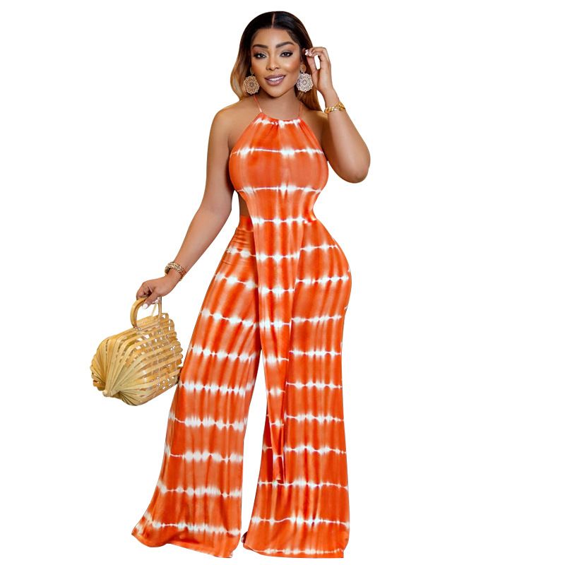  Spring/Summer New Stripe tie-dye Print Women's Fashion Two Piece Plus size Set_voghion.com