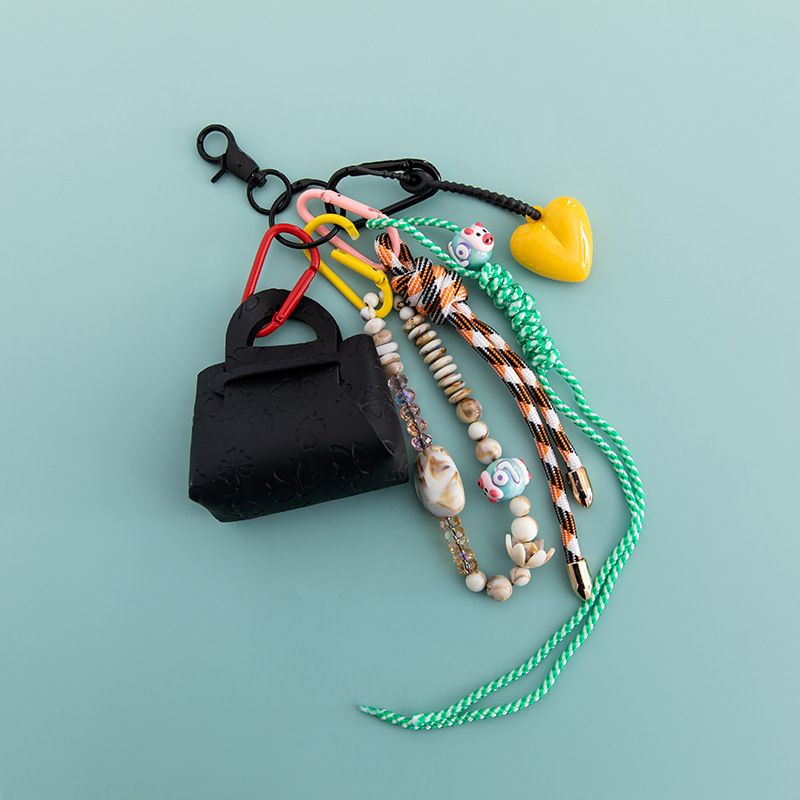 Portachiavi con ciondolo in pelle PU, con perline e cristalli, stile Miu, decorazione da appendere con corda intrecciata_voghion.com