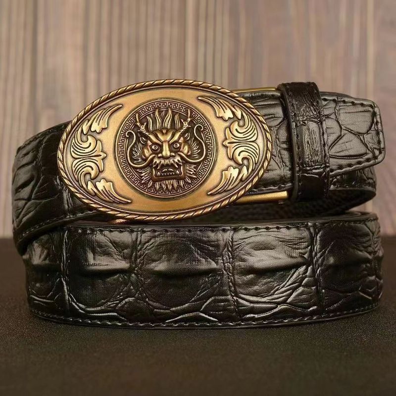 Apparel Accessories head automatic buckle men's belt cowhide personality crocodile pattern casual belt men's fashion casual belt_voghion.com