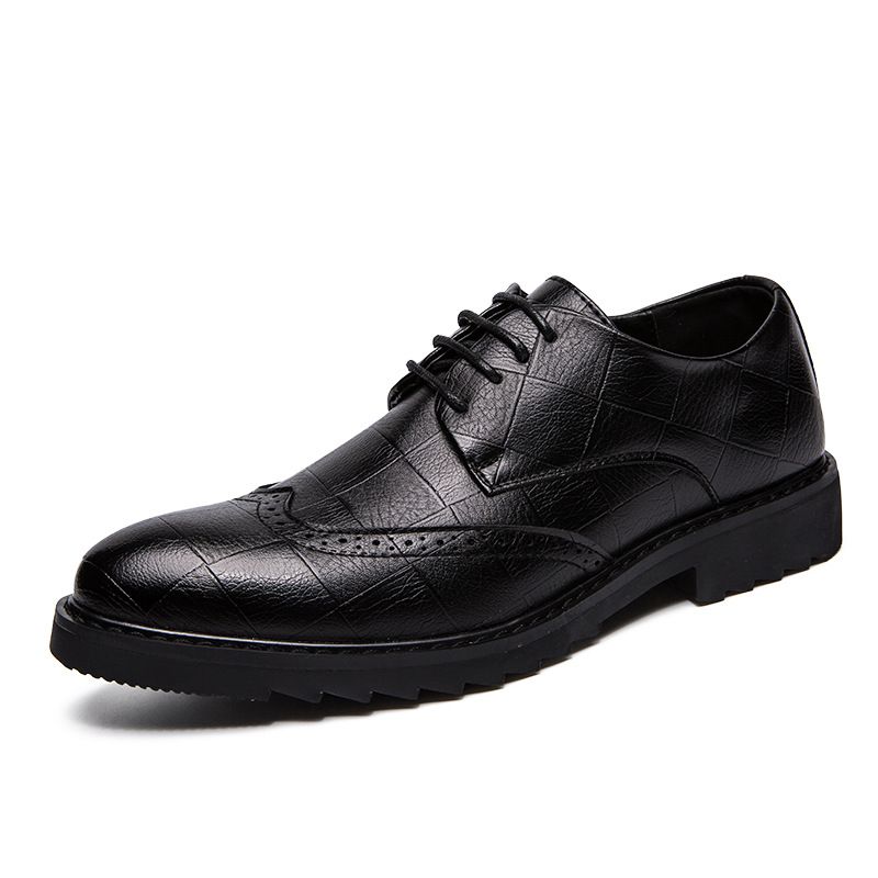 Spring Summer Brogue Formal Business Dress Men's Pointed Black Leather Shoes 2023_voghion.com