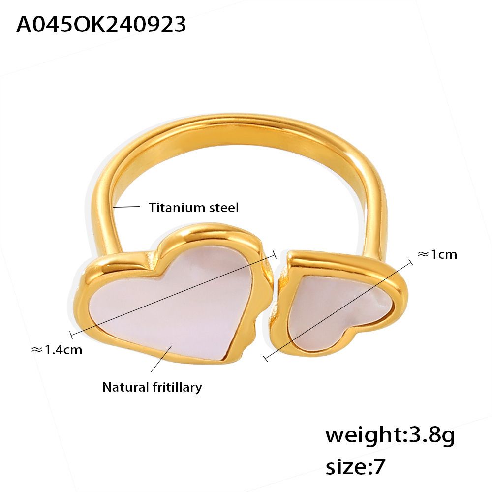 Damenschmuck im schlichten Stil, offener Ring aus natürlichem Perlmutt, für den täglichen Weg zur Arbeit, Material Titanstahl, Doppel-Liebesring_voghion.com