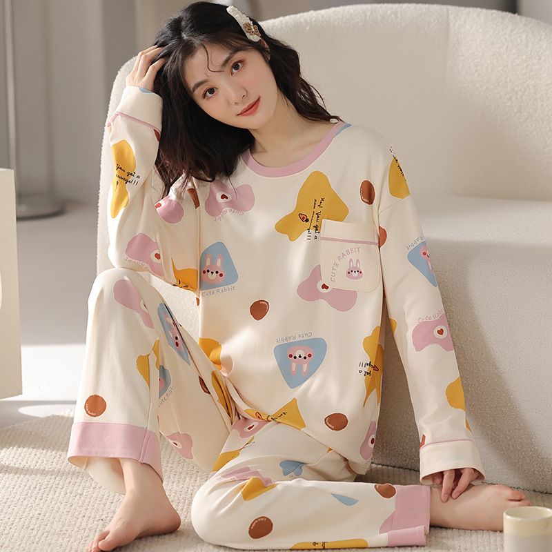 Spring Hooded Long sleeved Cotton Sleepwear Women's Simple Korean Edition Loose Girl Autumn and Winter Student Home_voghion.com