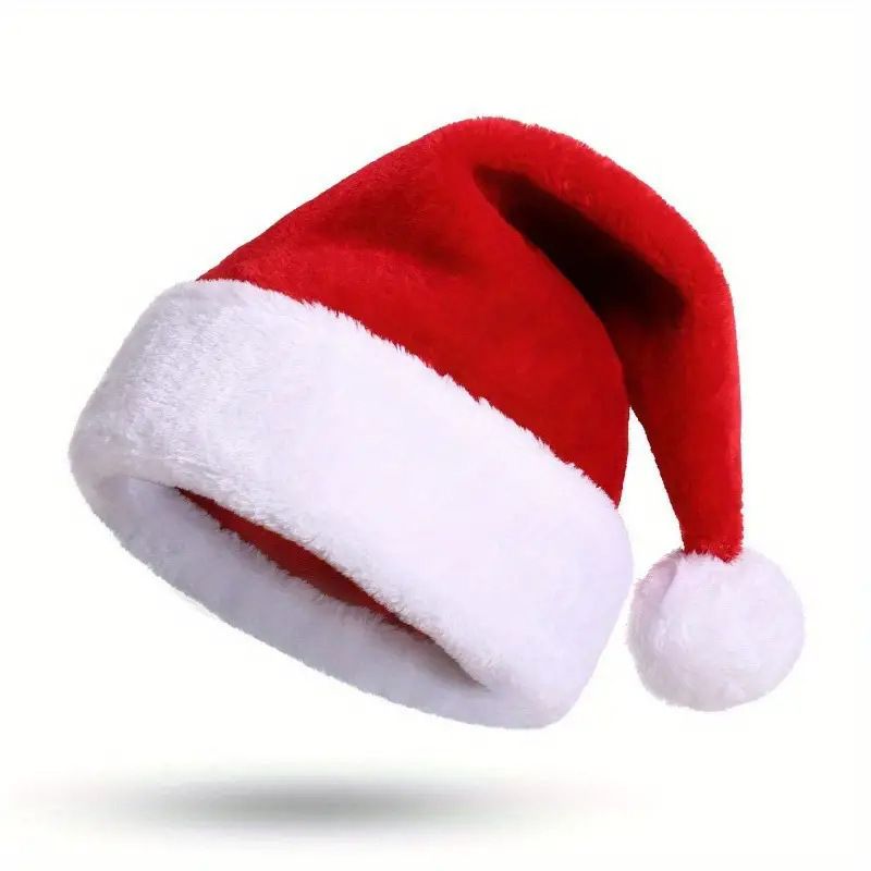 Thick brimless Christmas hat with added suitable for adults children, long short velvet, and red fur decorations_voghion.com