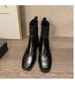 Herbst Winter Echtes Leder Gestrickte Socke Wolle Dünne Kurze Frauen Square Toe Chunky Heel Martin Stiefel_voghion.com